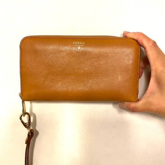 Fossil Bags Fossil Zip Around Wallet In Dark Yellow Leather Poshmark